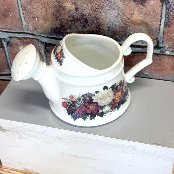 Vintage Glynda‎ Turley 1993 Ceramic Floral Watering Can Vase Succulent Planter - Picture 5 of 9